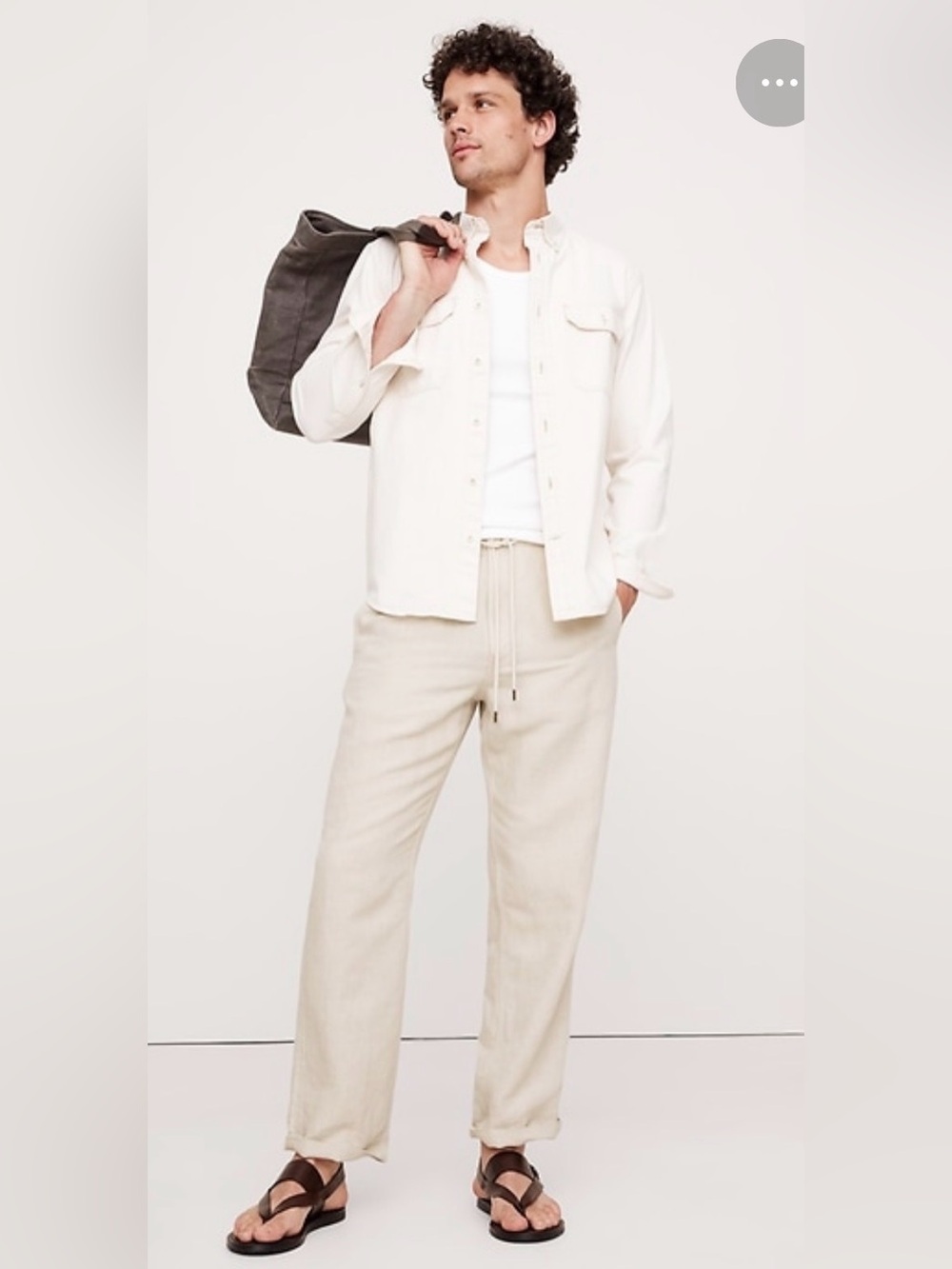 NWT Banana Republic Relaxed linen Cotton Pull on Beach Cream Pant Sz L